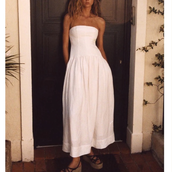Shona Joy Dresses & Skirts - NWT Shona Joy Blanc Linen Strapless Panelled Maxi Dress
